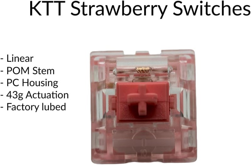 Zkeebs KTT Strawberry V2 Linear Switches 43g Spring 5 pin RGB for Custom Gaming Mechanical Keyboard (70 PCS) - Image 2